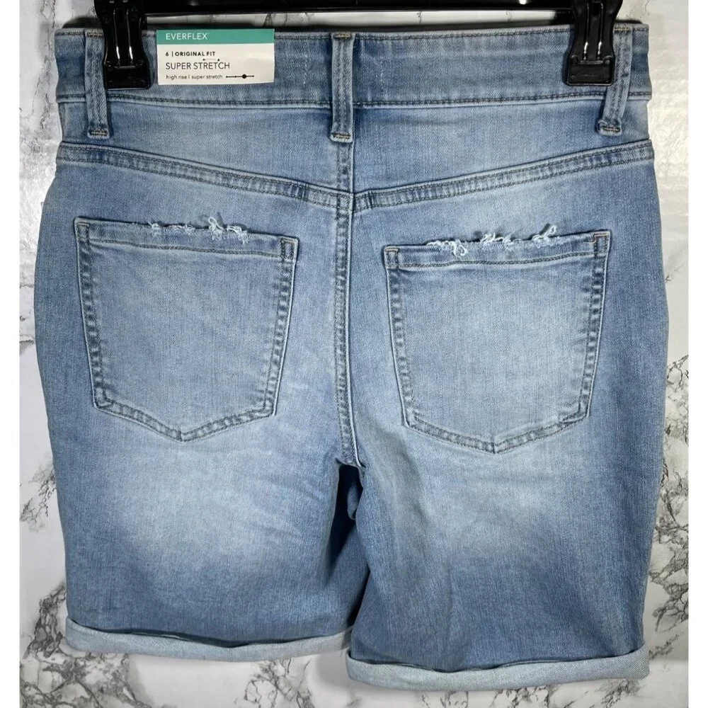 Everflex Womens High-Rise Super Stretch Denim Bermuda Shorts Size 6 - Picture 2 of 6